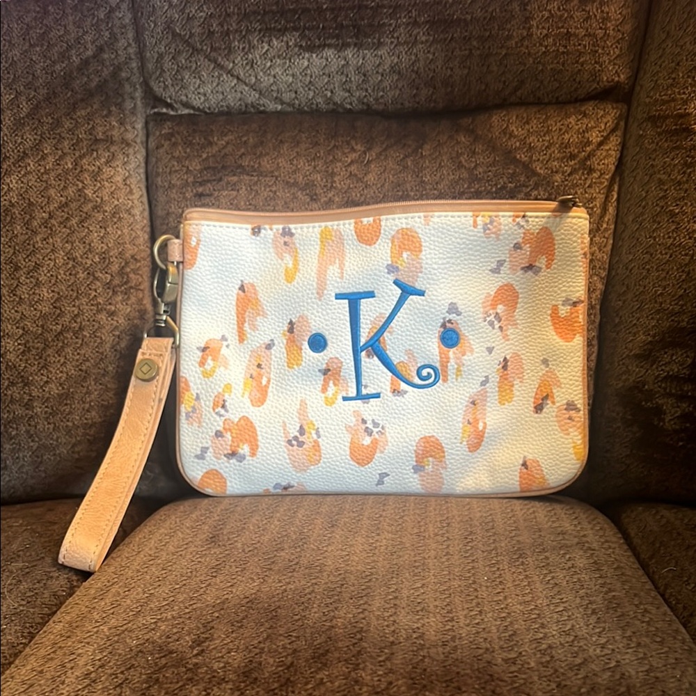 Thirty-One White and Orange Wristlet with Initial K